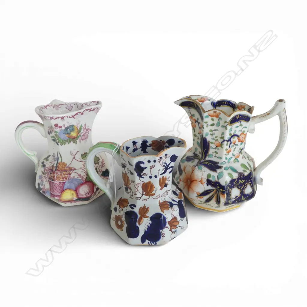 3 OLD JUGS: 1 marked Mason's Ironstone + 1 19thC 'IRONSTONE CHINA' + 1 SIMILAR Image 1++