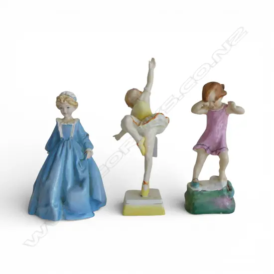3 ROYAL WORCESTER FIGURINES; GRANDMOTHERS DRESS, TUESDAYS CHILD, WEDNESDAYS CHILD H.210mm