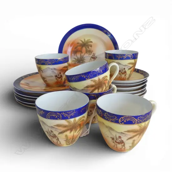 VINTAGE 6 PLACE SET CZECH CUPS SAUCERS + PLATES Egyptian scene