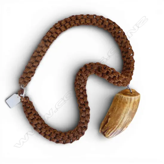 FIJIAN WHALE TOOTH TABUA ON FIBRE PLAITED CORD L.120mm