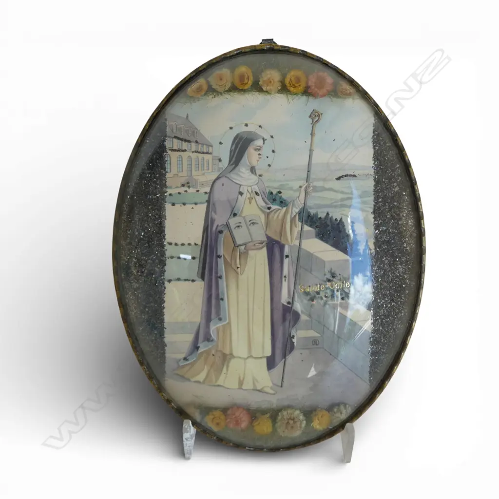 VINTAGE FRENCH PILGRIM OVAL WALL PLAQUE, SAINTE ODILE, H.190 X 140mm Image 1++