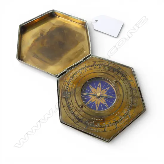 Vintage museum reproduction 'Boussole de Charles IX'  brass cased compass. Hexagonal. Dia.80mm