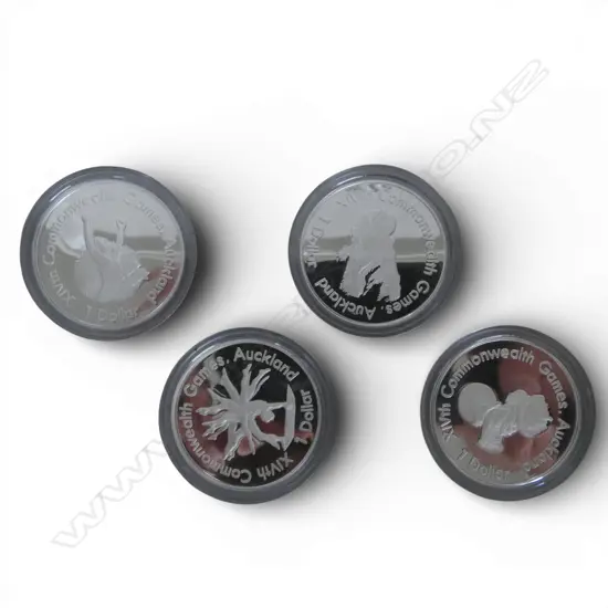 1990 XIVth COMMONWEALTH GAMES AUCKLAND .925 SILVER PROOF 4 COIN SET TW 108.88gms