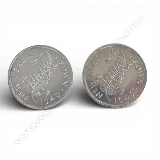2 1949 NEW ZEALAND COMEMORATIVE ROYAL VISIT CROWN .500 SILVER COINS 55.75gms