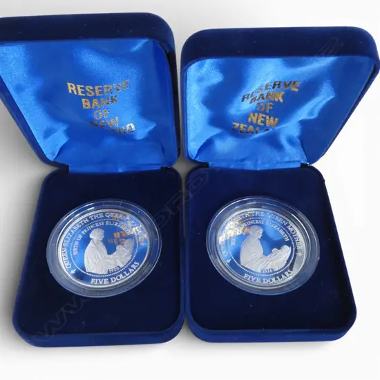 2 N.Z. 1994 LADY OF THE CENTURY QUEEN MOTHER $5 .999 SILVER PROOF COINS 56.56gms