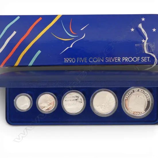 1990 150th ANN. TREATY OF WAITANGI FIVE COIN .925 SILVER PROOF SET 65.83gms