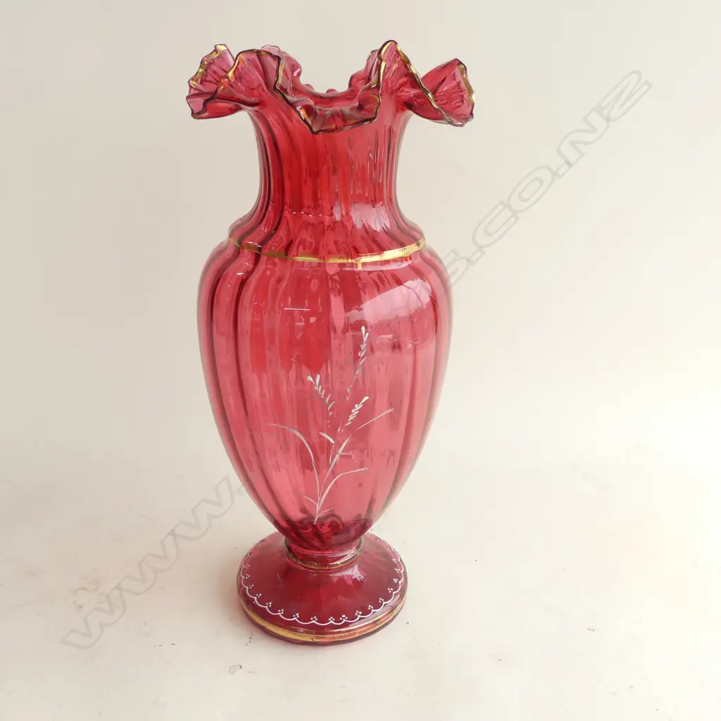 LG MARY GREGORY CRANBERRY GLASS VASE H.370mm Image 1++