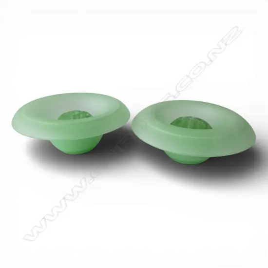 PR DECO GREEN DEPRESSION GLASS POSY BOWLS w internal flower frogs