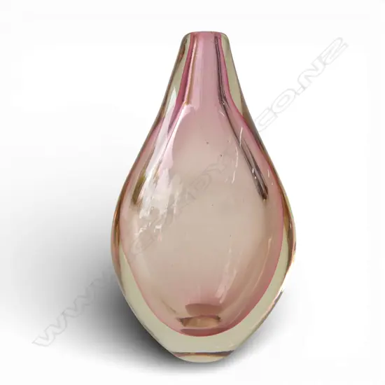 MID CENTURY STUDIO GLASS VASE PINK COLOURWAY H220MM