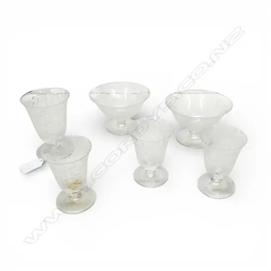 6 ASSORTED EDWARDIAN ACID ETCHED GLASSES