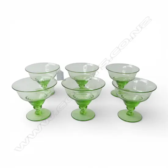 SET OF 6 GREEN STUART CRYSTAL COMPORT DESSERT BOWLS RD.NO. DATE 1920, H.90MM D.105MM