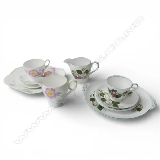 2 SHELLEY CHINA PART TEASETS CSP 2 CREAM JUGS & 2 CAKE PLATES FLORAL PATS