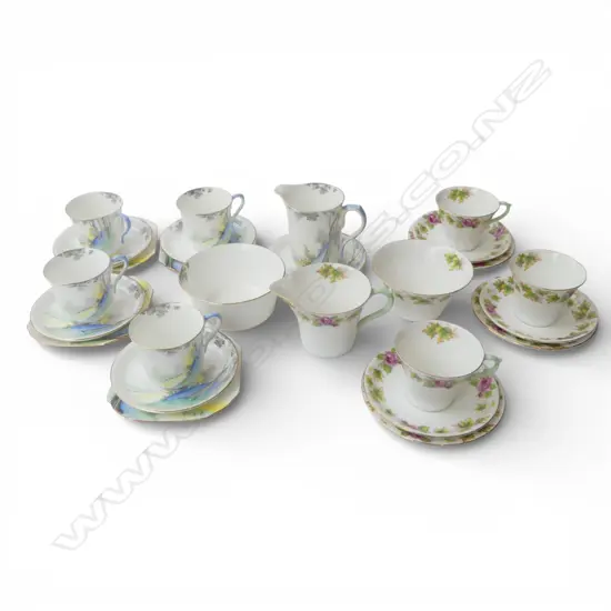 2 SHELLEY CHINA PART TEASETS 3CSPS C/SUGAR & 4 CSPS C/SUGAR