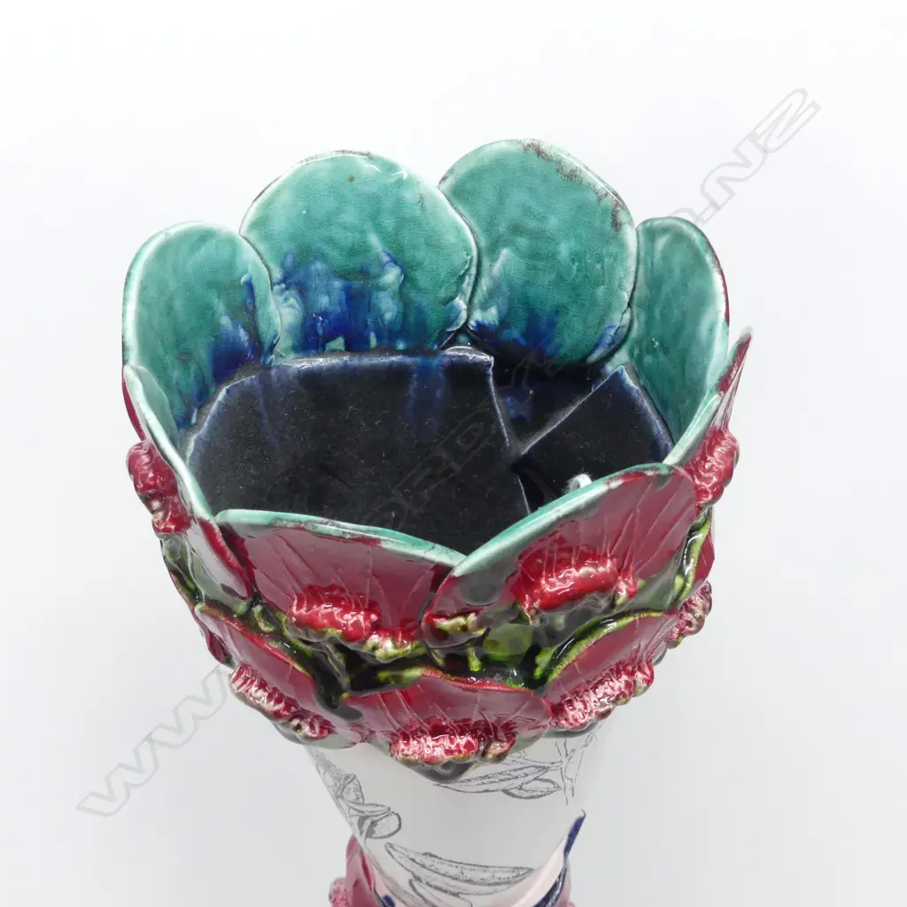 N.Z. STUDIO POTTERY POHUTUKAWA VASE glazed and painted decoration H.525mm Image 1++