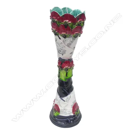 N.Z. STUDIO POTTERY POHUTUKAWA VASE glazed and painted decoration H.525mm