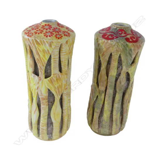 TWO KEUM SUN LEE NIKAU VASES, H.215mm