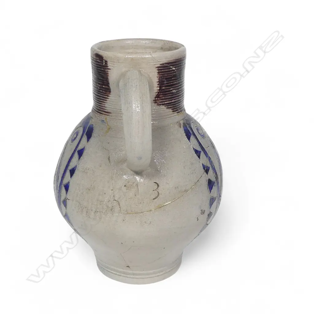 RARE early 18thC  'GR' (Geo. 1 or II) WESTERWALD JUG salt glazed stoneware. Extensively damaged & restored. H.215mm Image 1++