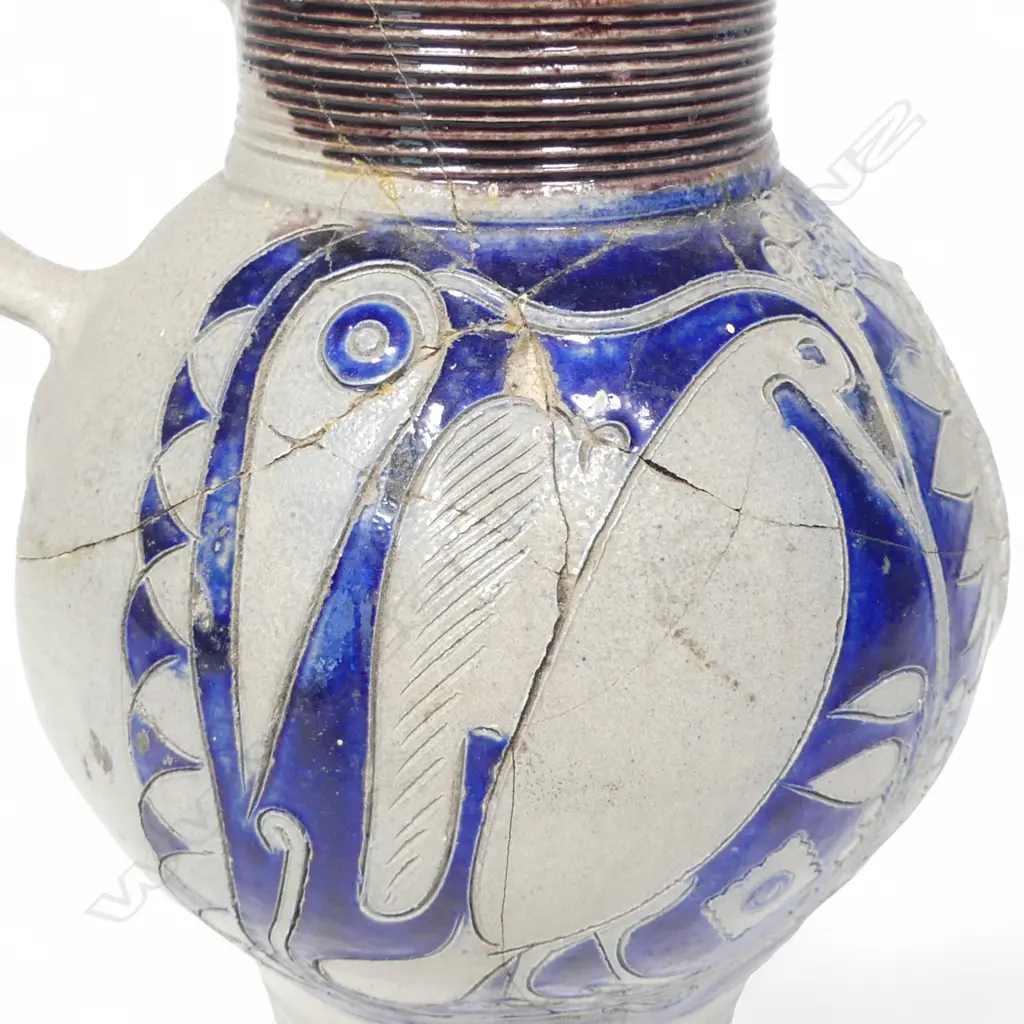 RARE early 18thC  'GR' (Geo. 1 or II) WESTERWALD JUG salt glazed stoneware. Extensively damaged & restored. H.215mm Image 1++