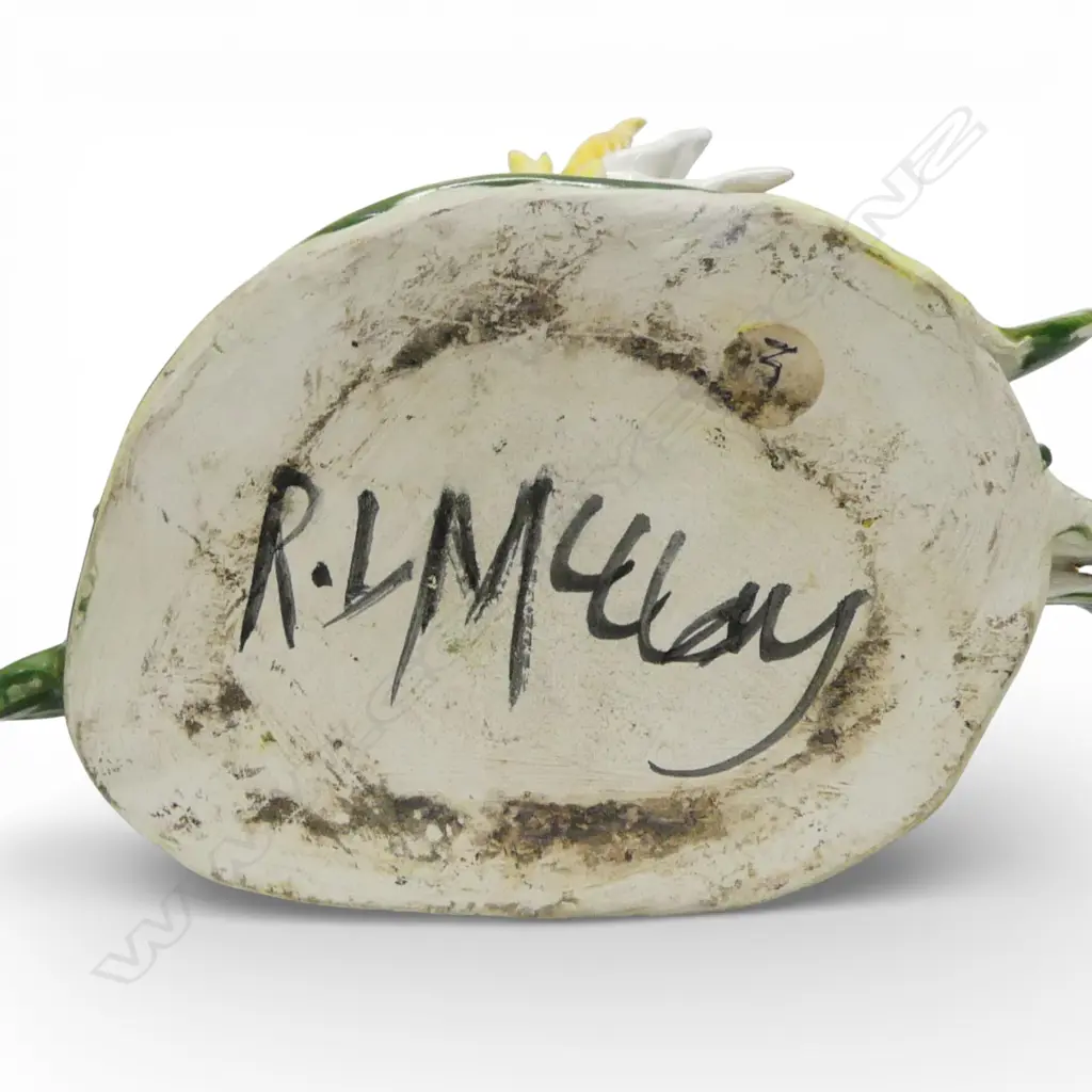 HEAVY STUDIO POTTERY BOWL with ocean motifs Dia.250, GLAZED DISH Dia.160 & POTTERY LILY VASE (FAULTS) H.330mm Image 1++