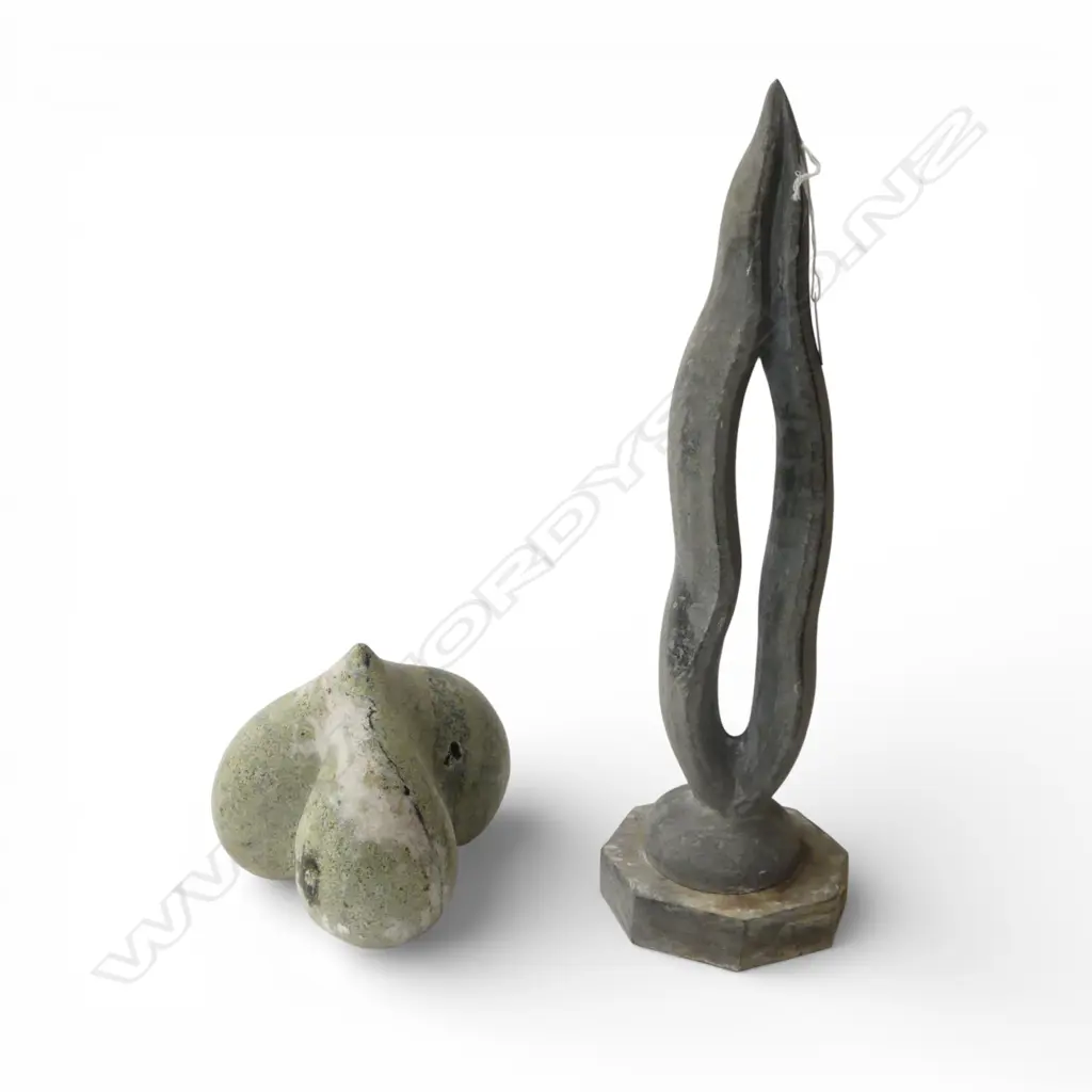 2 MARBLE SCULPTURES; 1 TALL OF WAVY FORM (H.430mm) THE OTHER SMALLER LOBE-FORM, Image 1++