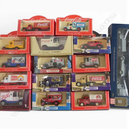 15 BOXED MODEL CARS; COCA COLA ETC