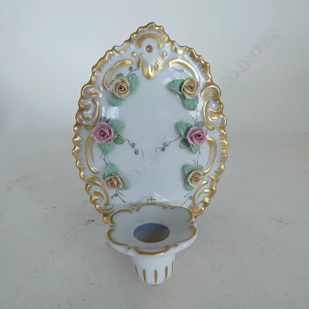 DRESDON CHINA FRAMED WALL MIRROR H340 & PR DRESDON CANDLE WALL SCONCES H160MM Image 1++