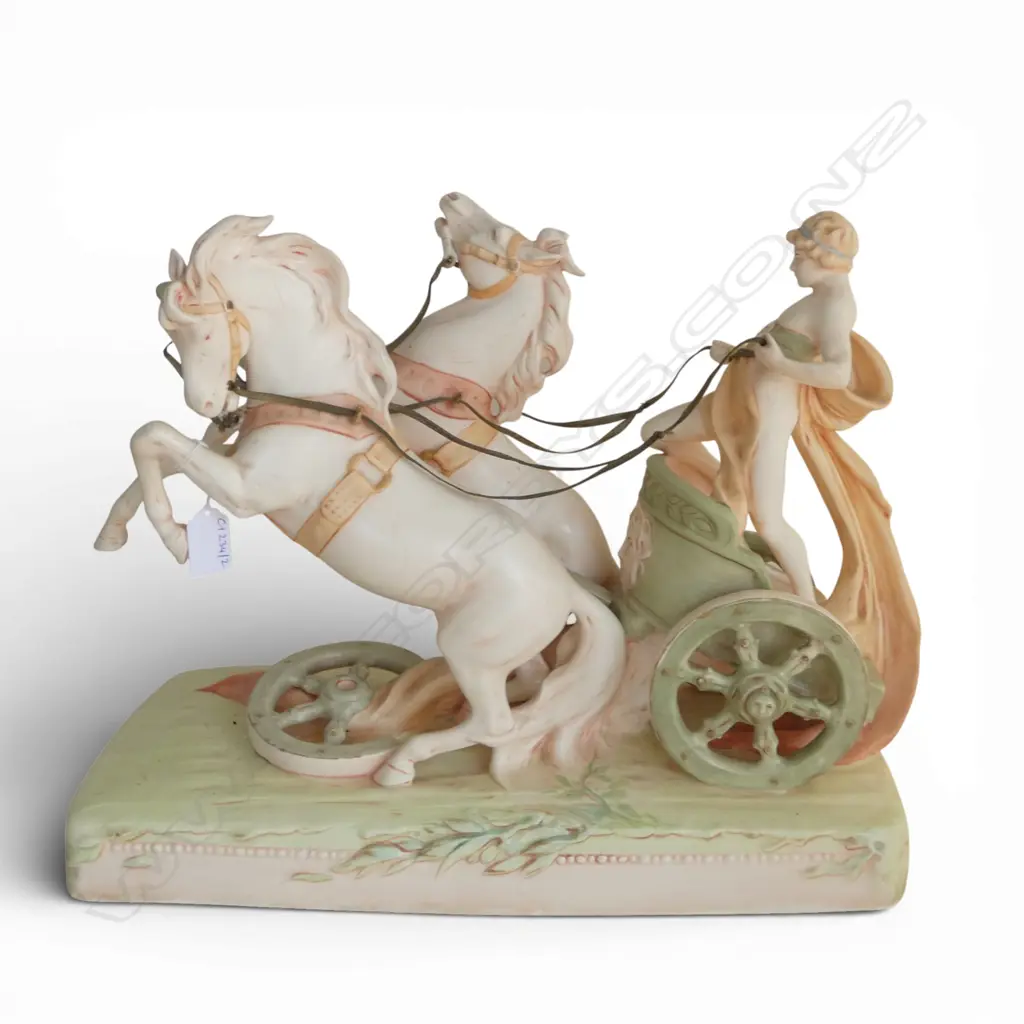 LG ROYAL DUX CHARIOT RIDER w. 2 HORSES 480x200x360mm horse bit repaired Image 1++