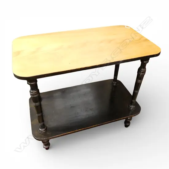 ANTIQUE SIDE TABLE; EBONISED w. SANDED TOP 680x370x610mm