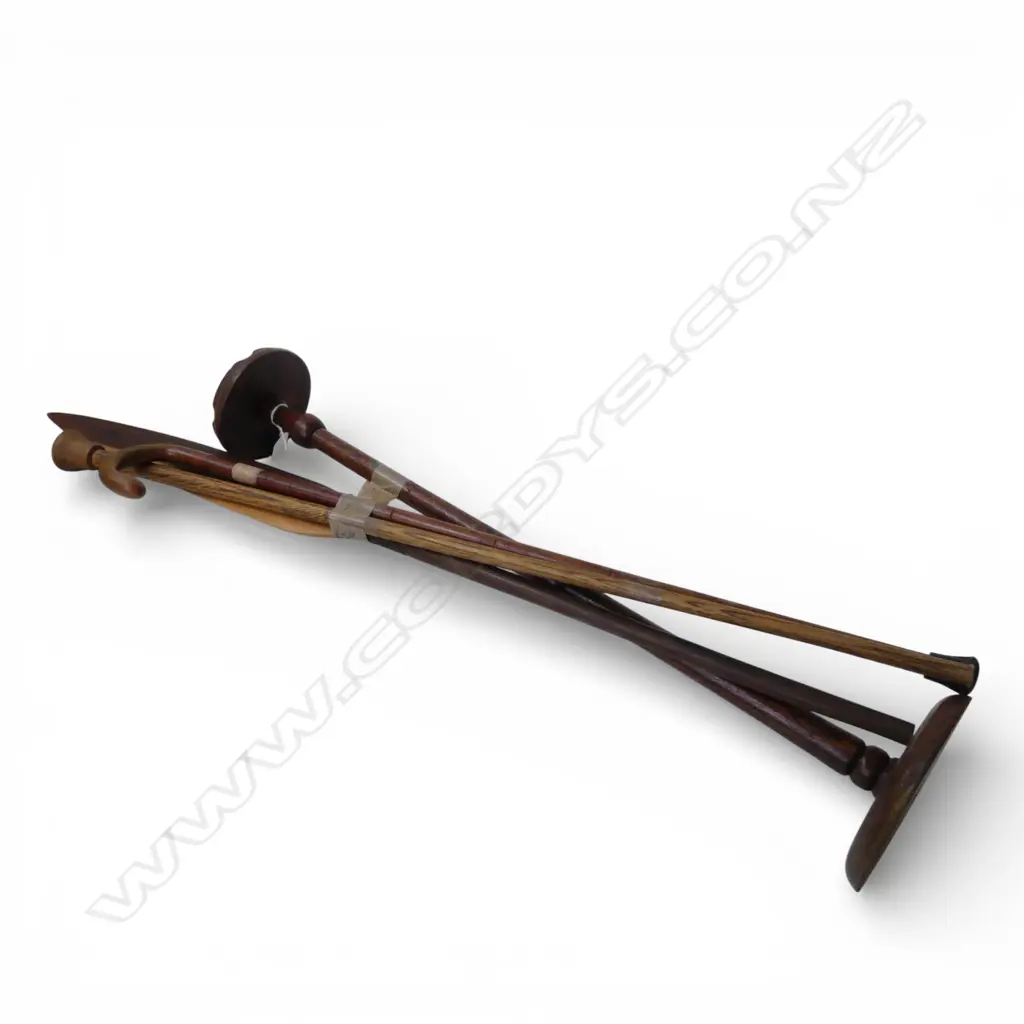 4 WOODEN PCES; 2 WALKING STICKS, SPEAR, CIGARETTE STAND H.720mm Image 1++