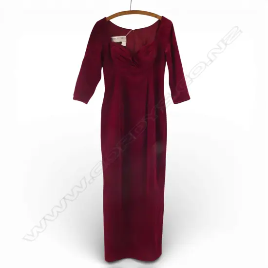 1980s PATRICK STEEL COUTURE MAROON VELVET DRESS SIZE SMALL