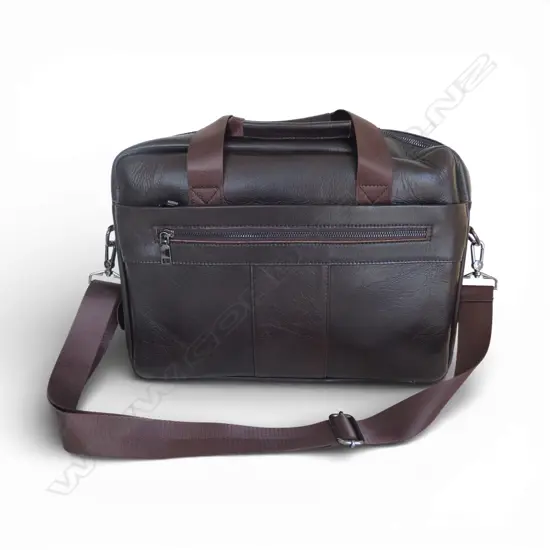 BROWN REAL LEATHER SATCHEL BAG W.400mm with shoulder strap