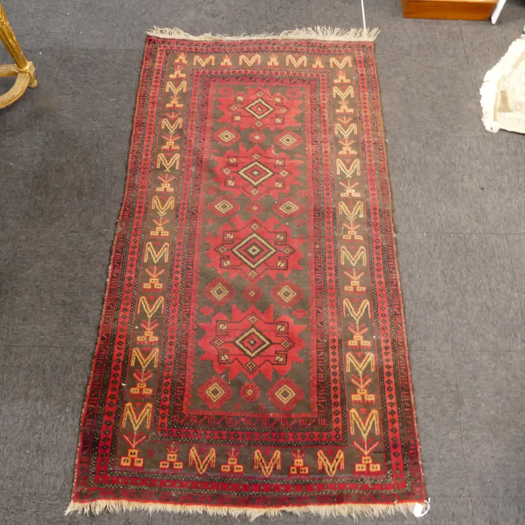 Afghan traditional hand knotted rug 4 medallion all wool 2100 x 1150mm Image 1++