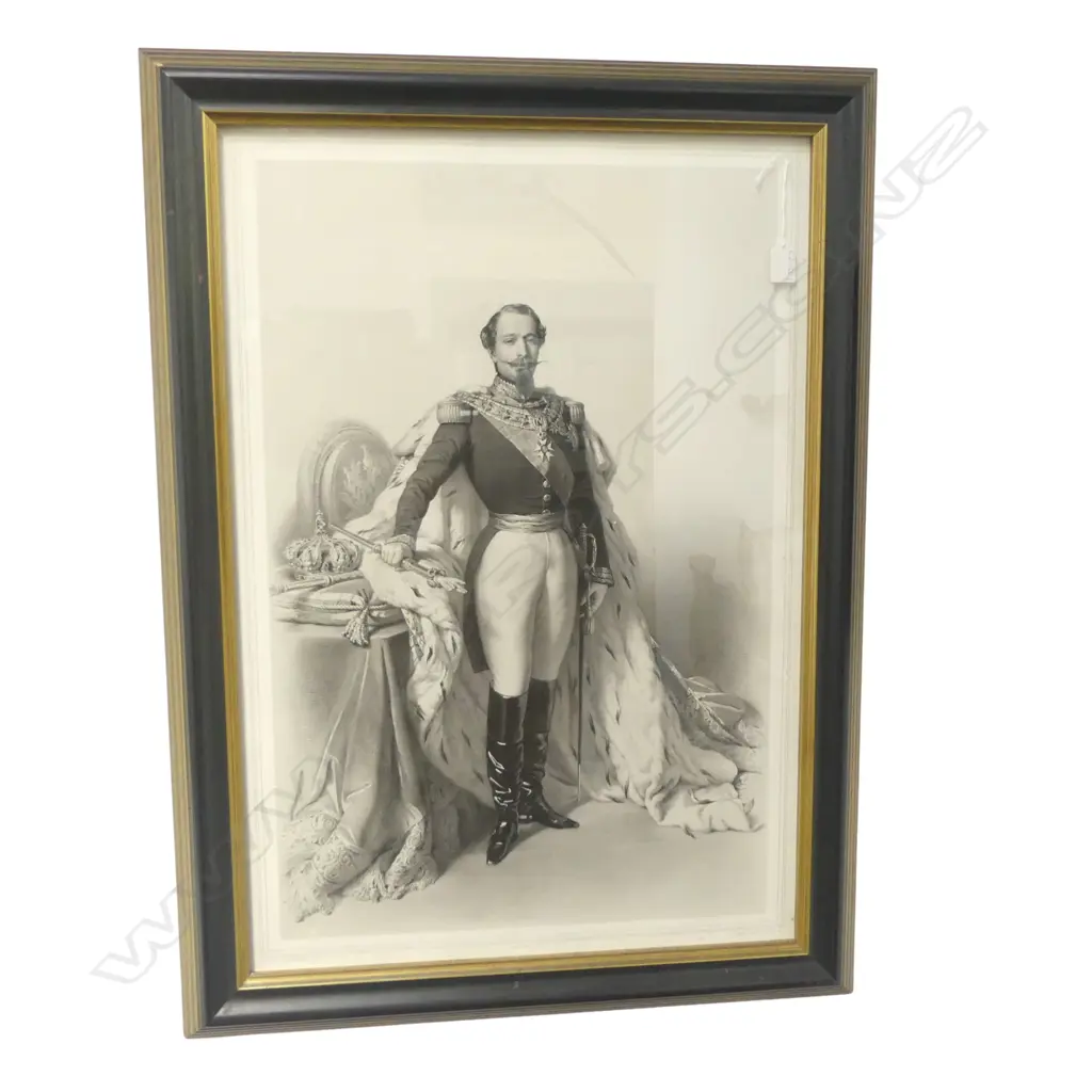 19thC lithograph of 'Napoleon III' without colour. 690 x 450mm. In good cond. In later frame under glass Image 1++