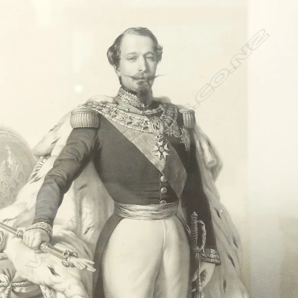 19thC lithograph of 'Napoleon III' without colour. 690 x 450mm. In good cond. In later frame under glass Image 1++