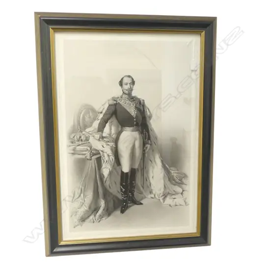 19thC lithograph of 'Napoleon III' without colour. 690 x 450mm. In good cond. In later frame under glass