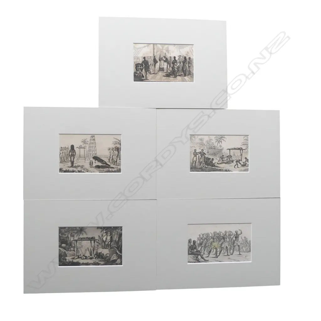 5 c1830's ENGRAVINGS HAWAII ETC by Webber for Capt. Cooks voyages 85 x 140mm approx. each matted Image 1++