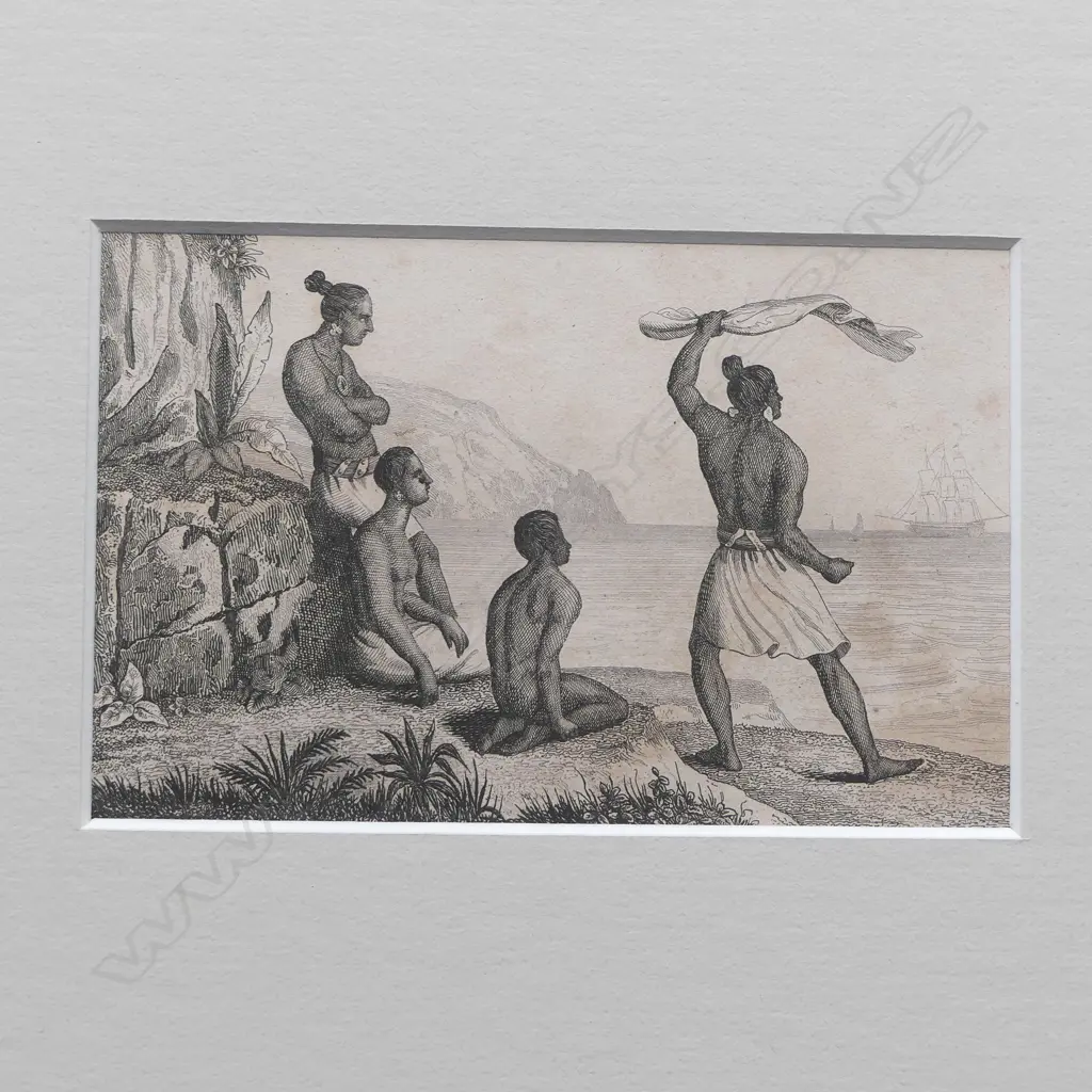 5 c1830's ENGRAVINGS: Indigenous People of Rotuma Is. by Rienzi for early voyages 85 x 140mm approx. each matted Image 1++