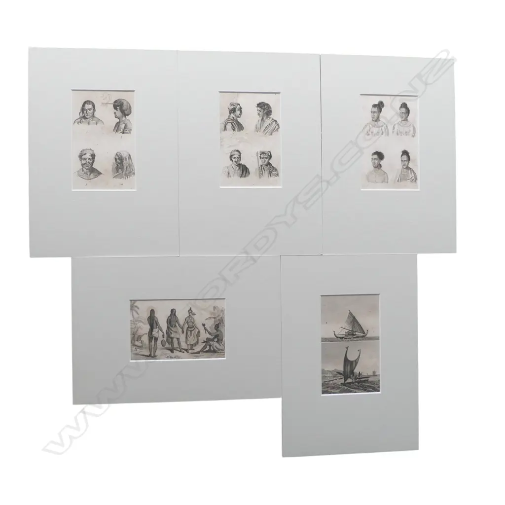 5 c1830's ENGRAVINGS Hawaii etc by Webber for Capt. Cooks voyages 85 x 140mm approx. each matted Image 1++