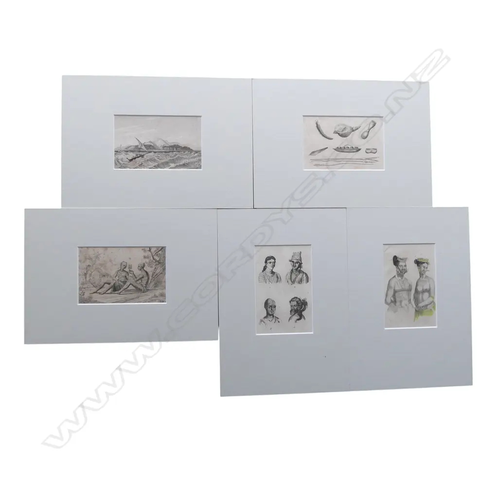 5 c1830's ENGRAVINGS: Otaheite Island w canoes by Rooker after Webber Cook's 3rd voyage   85 x 140mm approx. each matted Image 1++