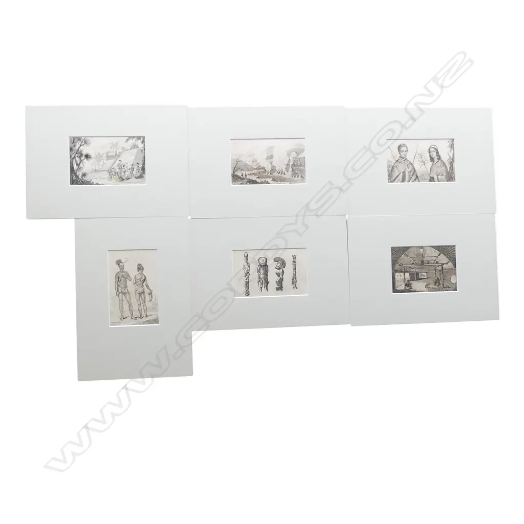 6 c1830's ENGRAVINGS Tongan House etc. de Sainson on d'Urville exploration  matted Image 1++