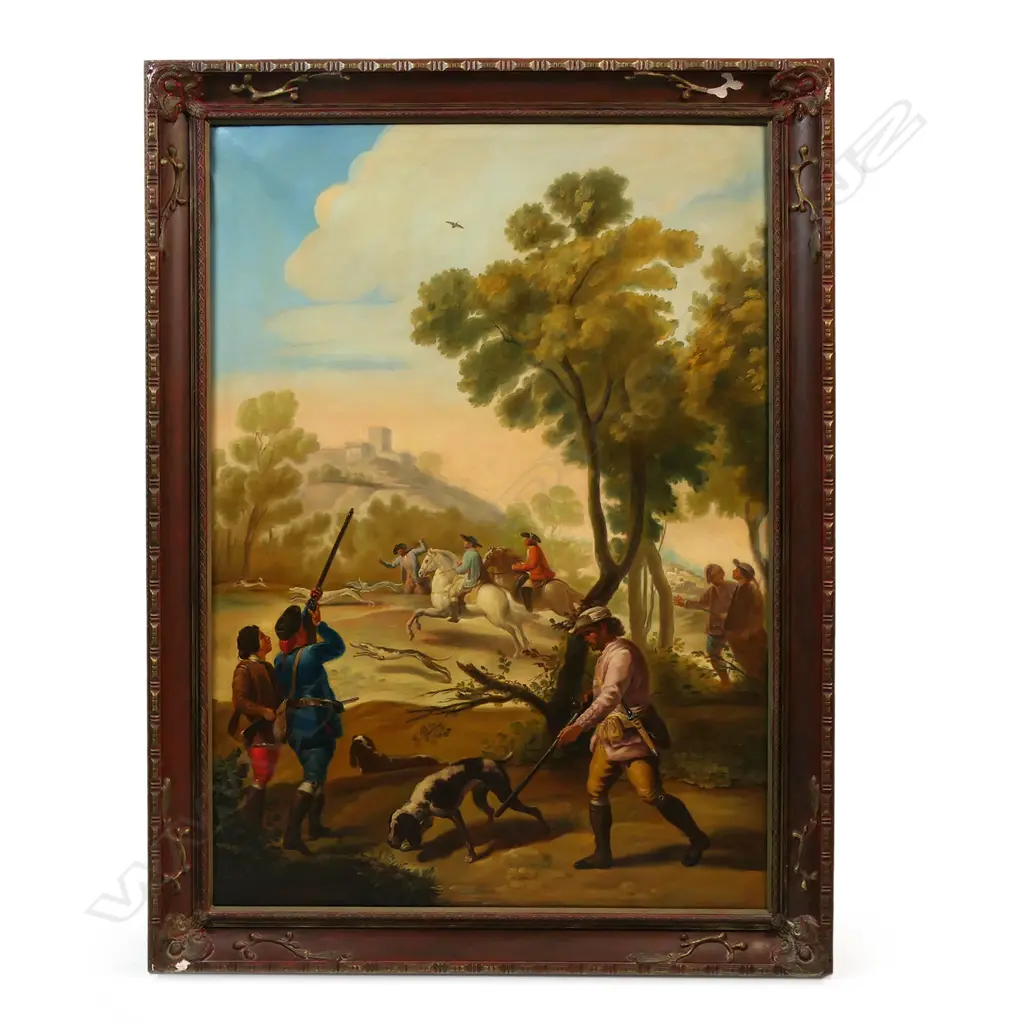 AFTER GOYA 'THE QUAIL SHOOT' OIL ON CANVAS, SIGNED L. CARILLO VERSO 1180x820mm Image 1++