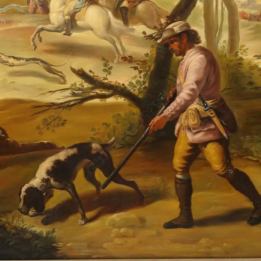 AFTER GOYA 'THE QUAIL SHOOT' OIL ON CANVAS, SIGNED L. CARILLO VERSO 1180x820mm Image 1++