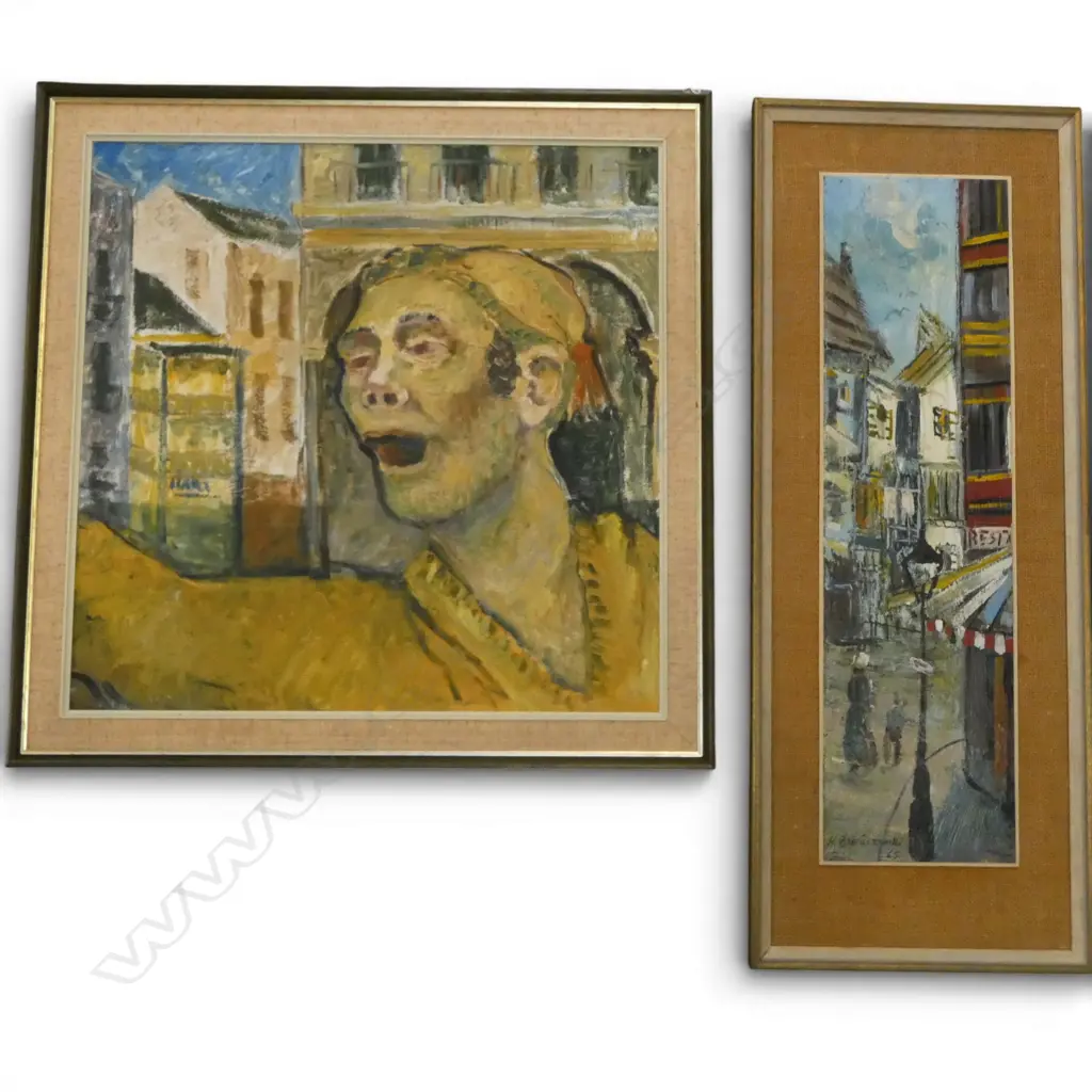 2 ARTWORKS; OIL ON CANVAS 545x550mm, SIGNED STREET SCENE, ACRYLIC ON BOARD 660x180mm Image 1++