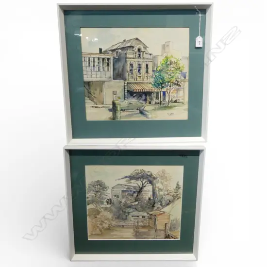 IAN W. REID WATERCOLOUR + ARTIST UNKNOWN INK & WATERCOLOUR WASH 325x375mm + SIGNED EDITION LANDSCAPE PRINT 350x700mm