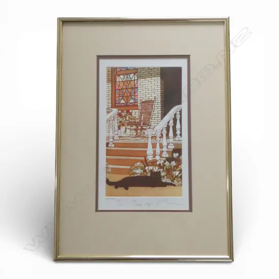 KAREL BURROWS, 'FRONT STEPS', COLOURED ETCHING ED. 27/80, 335 X 195MM