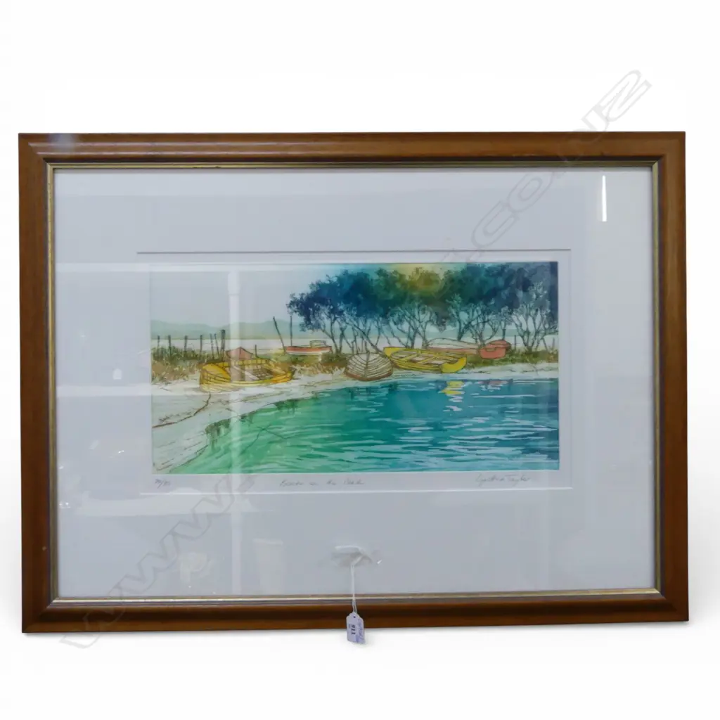 SIGNED NUMBERED PRINT BOATS ON THE BEACH BY CYNTHIA TAYLOR H290 L520MM Image 1++