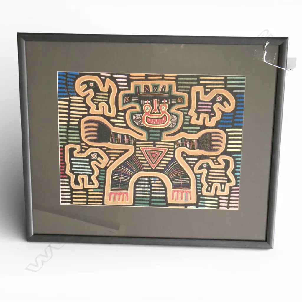 FRAMED EMROIDERY; ABSTRACT TRIBAL FIGURE 345x460mm Image 1++