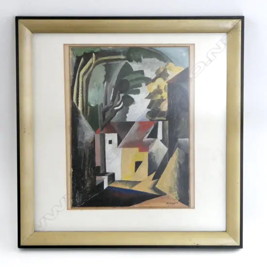 BEARS A.LHOTE SIGNATURE, HOUSES AND TREES, OIL ON CARD, 280 X 250MM (see long description)