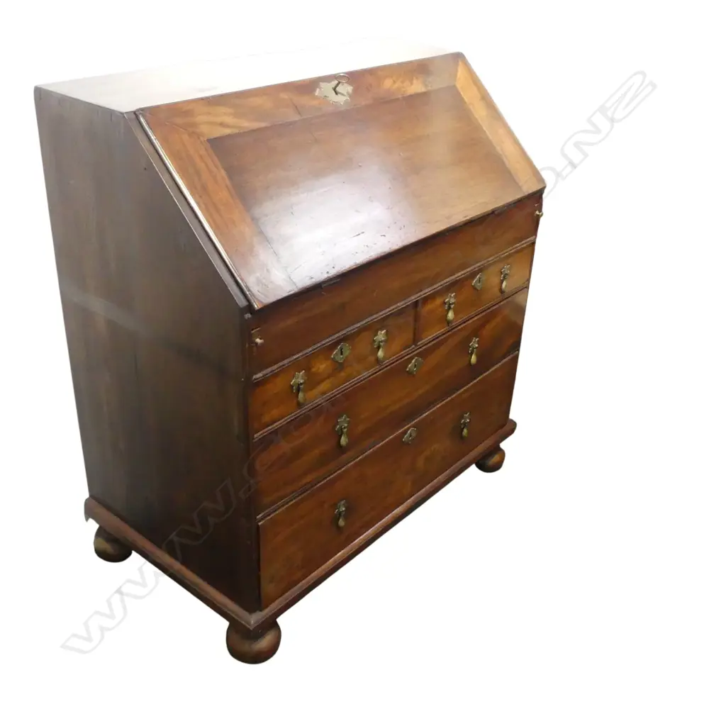 GEORGIAN MAHOGANY DROP FRONT BUREAU DESK ON BUN FEET 965x535x1030mm Image 1++
