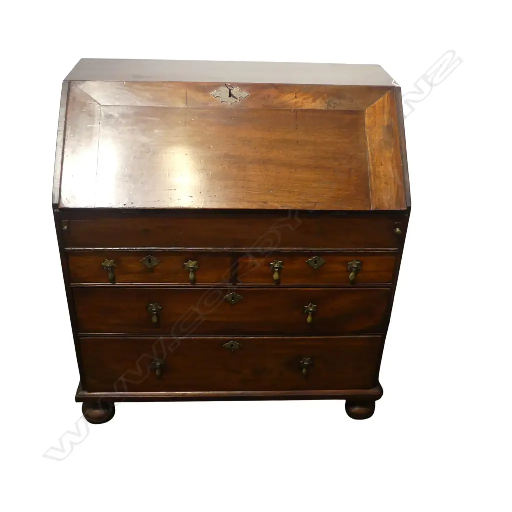 GEORGIAN MAHOGANY DROP FRONT BUREAU DESK ON BUN FEET 965x535x1030mm Image 1++